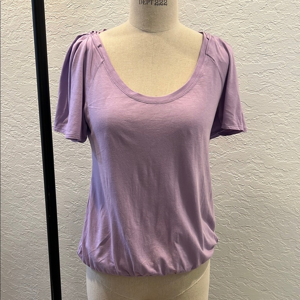 Elle Lavender Scoop Neck Women's Top flutter sleeve lightweight cotton